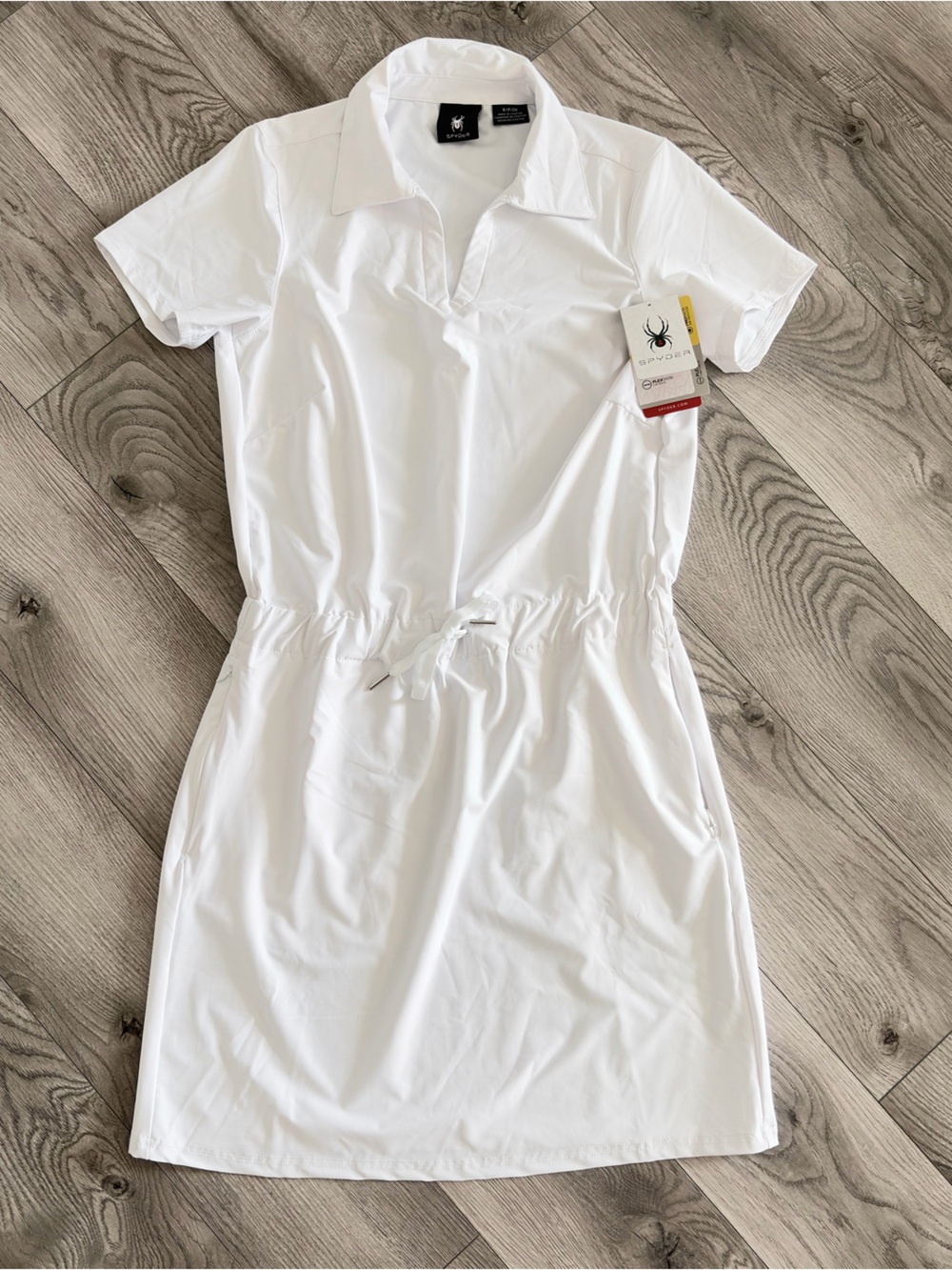 Spyder White Short-Sleeve Drawstring Midi Dress
